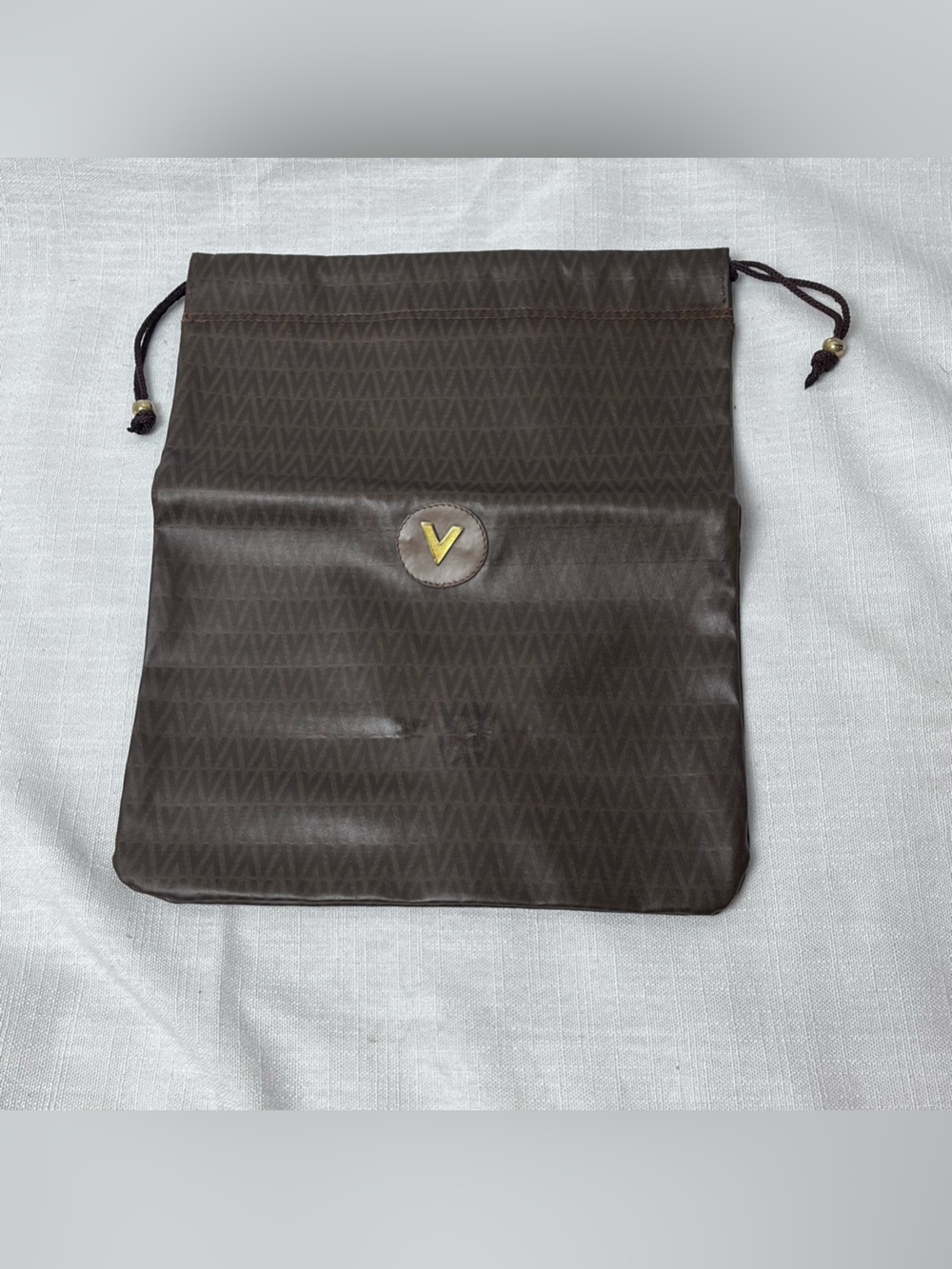 Authentic Vintage Valentino Drawstring Shoe Bag or Dust Bag Brown Gold